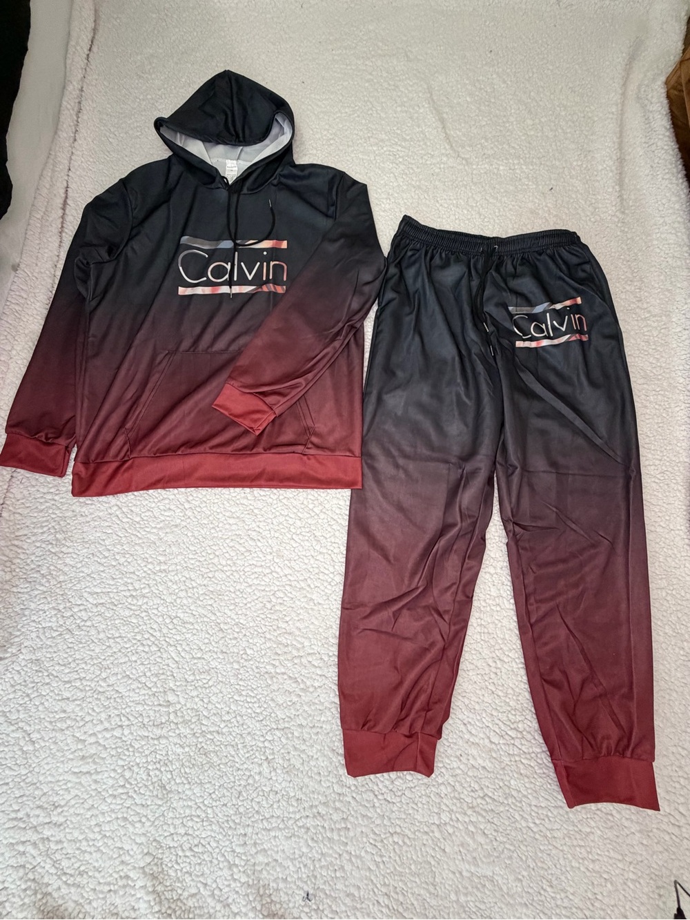 Black and Burgundy Ombre Tracksuit Hoodie & Jogger Pants Kangaroo Pocket Size M